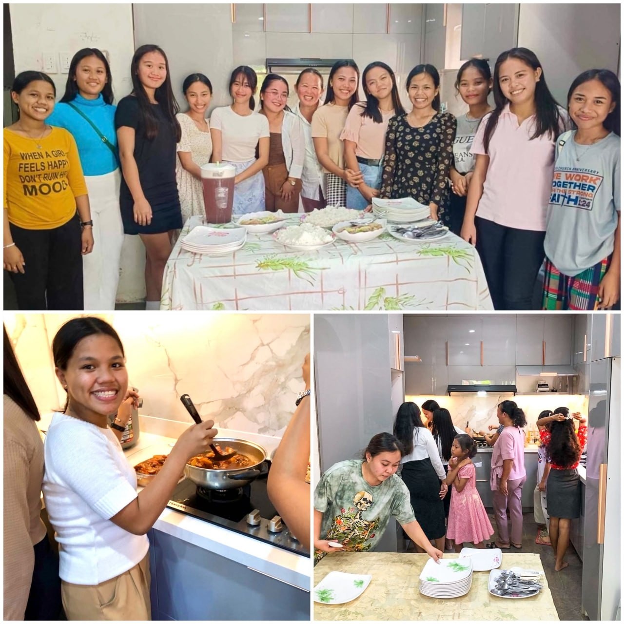 A three-photo collage shows girls preparing food and sharing a meal at the Cebu Girls Home.